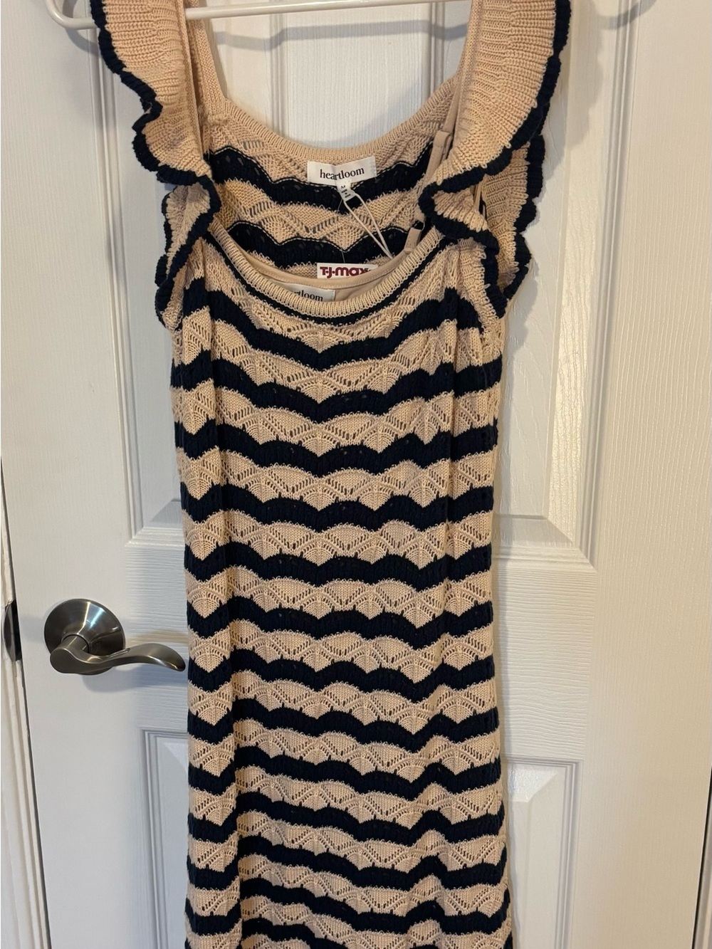 Heartloom Beige and Navy Striped Knit Dress
